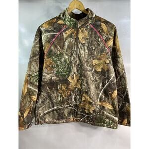 REALTREE Jr 1/4 Zip Mock Neck Pink Trimmed Camouflage Fleece Girl's 12/14 32-34